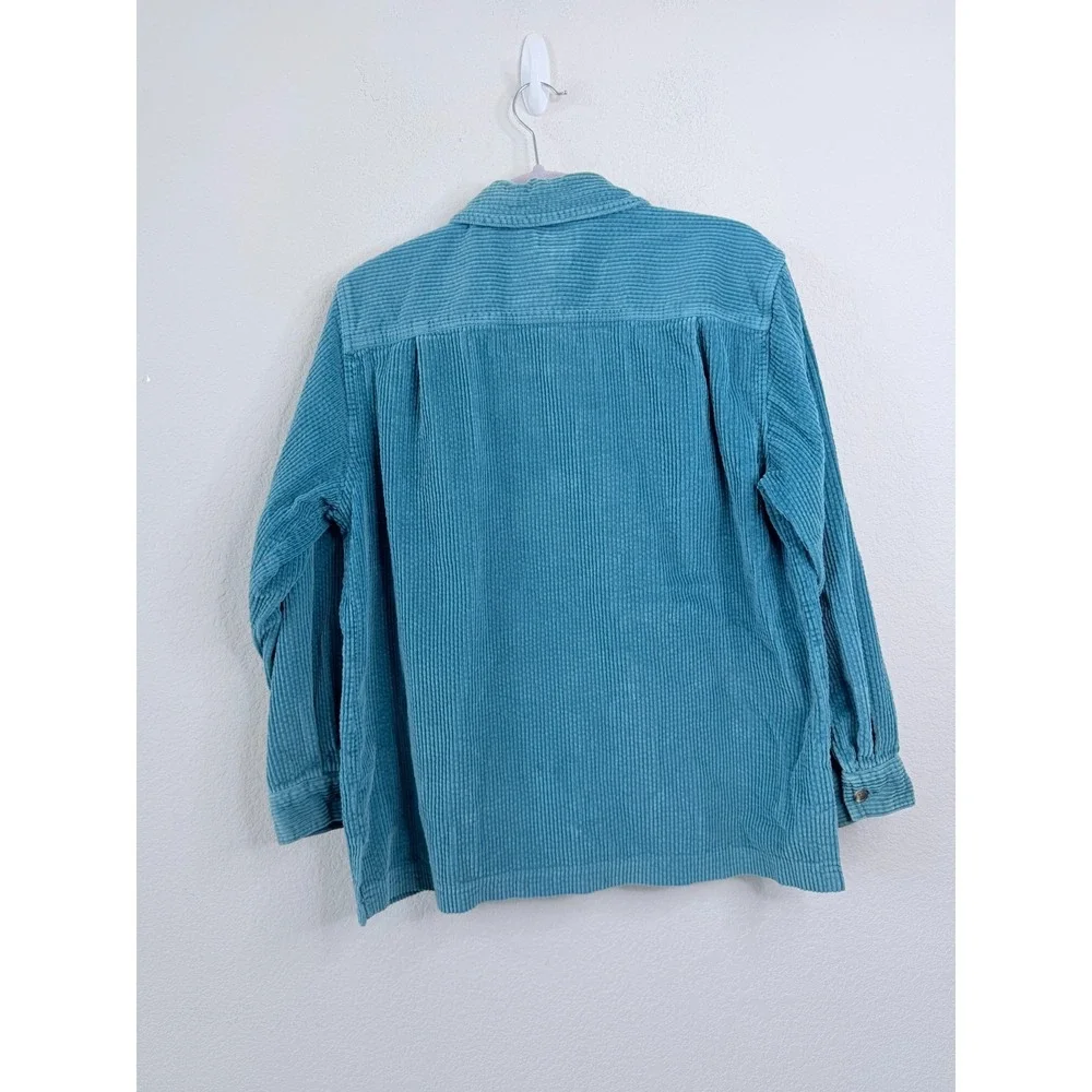 L.L.Bean Corduroy Shirt Women's M Teal Blue Button Front Cotton Outdoor Vintage - Picture 5 of 5